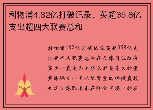 利物浦4.82亿打破记录，英超35.8亿支出超四大联赛总和